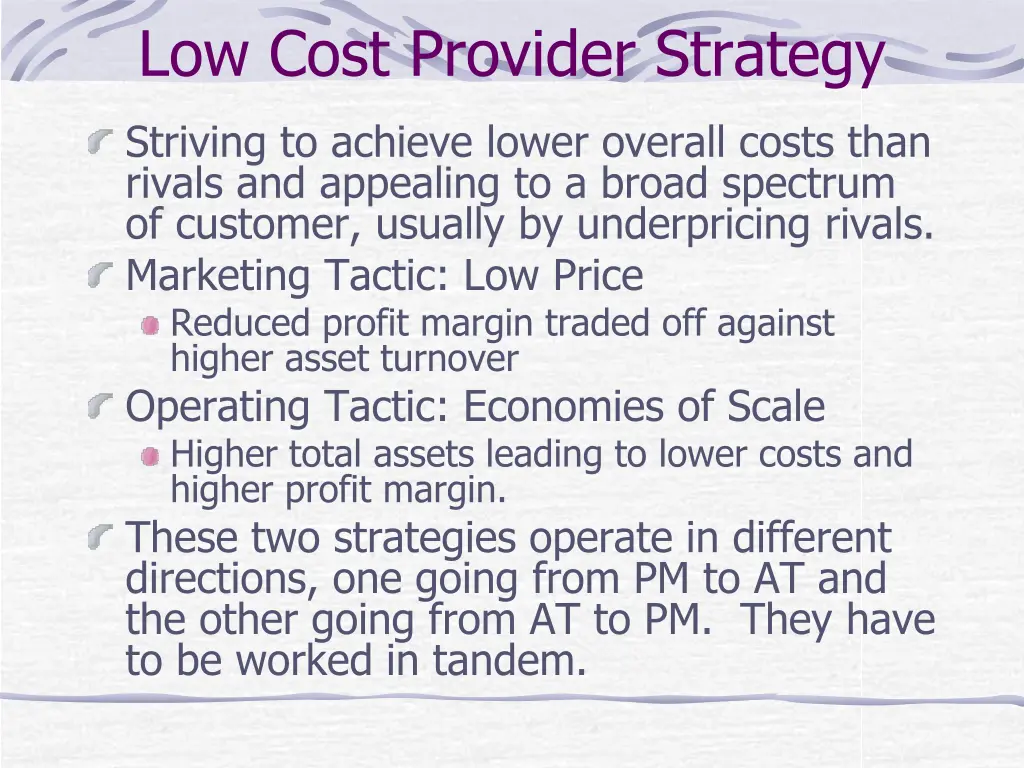 low cost provider strategy