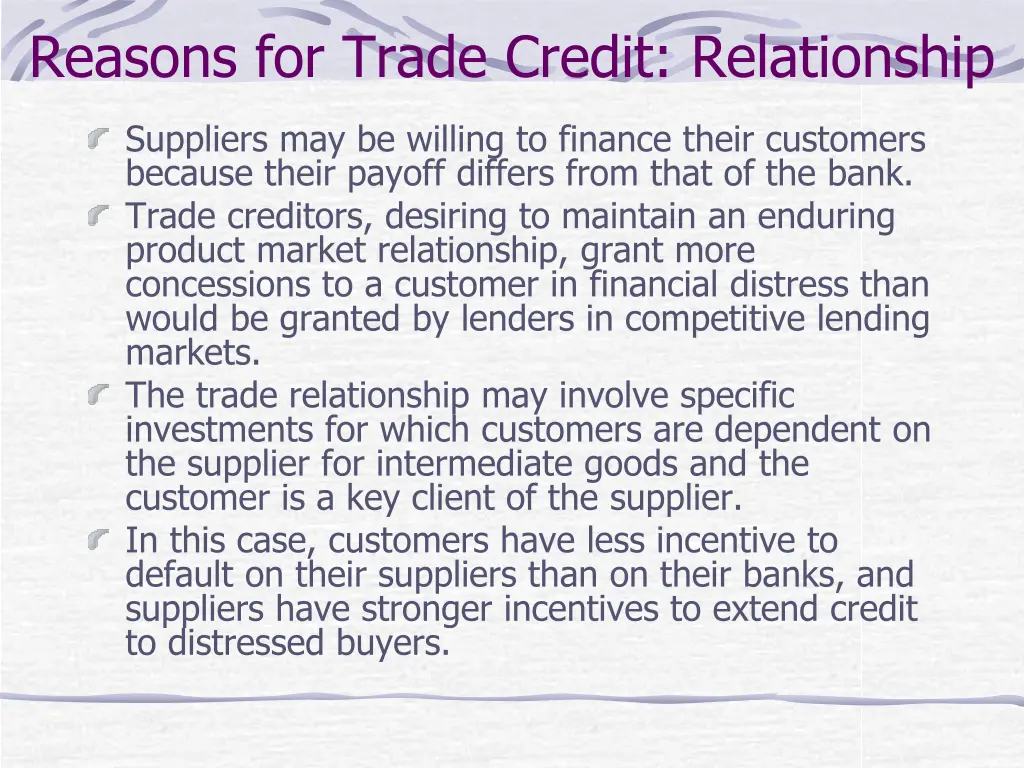 reasons for trade credit relationship