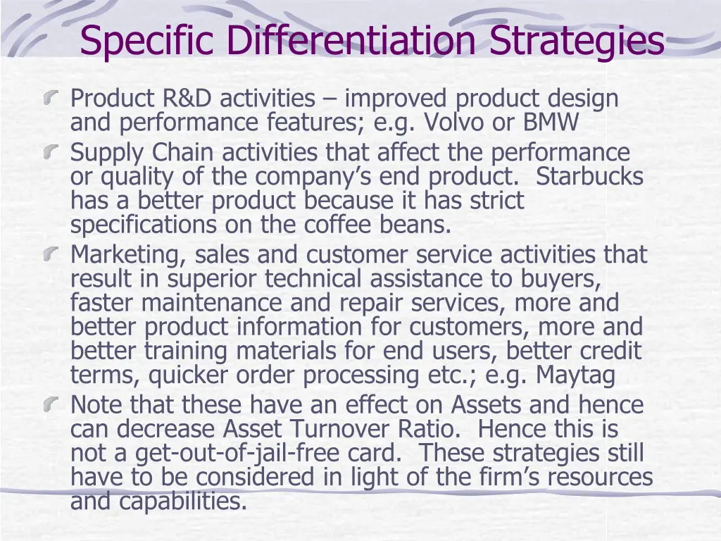 specific differentiation strategies