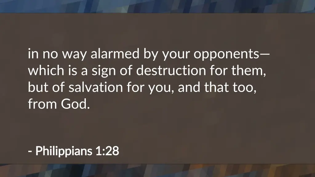 in no way alarmed by your opponents which