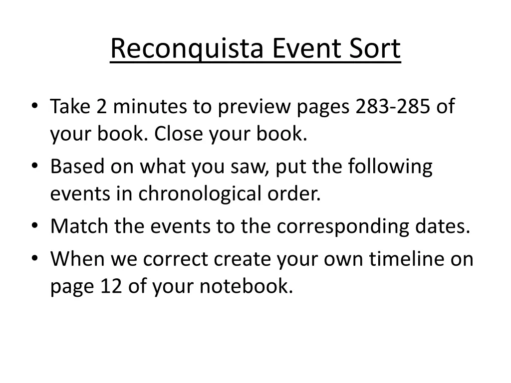 reconquista event sort