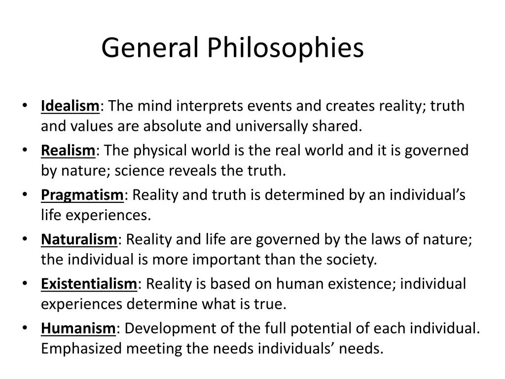 general philosophies
