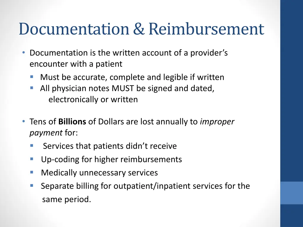 documentation reimbursement