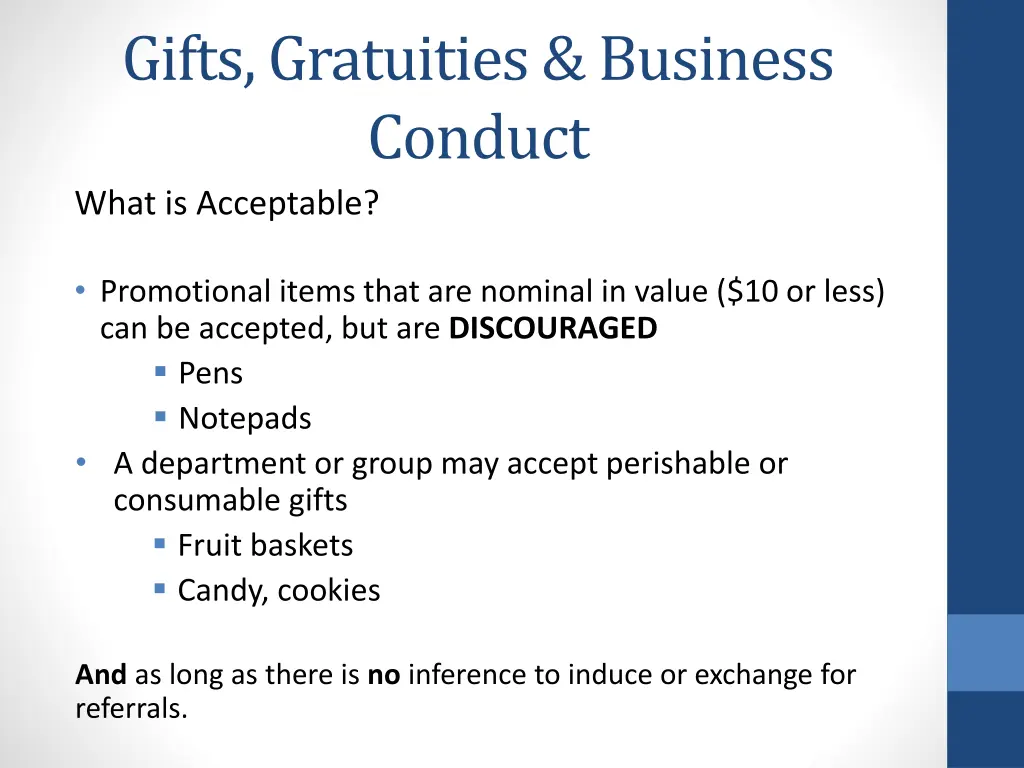 gifts gratuities business conduct what