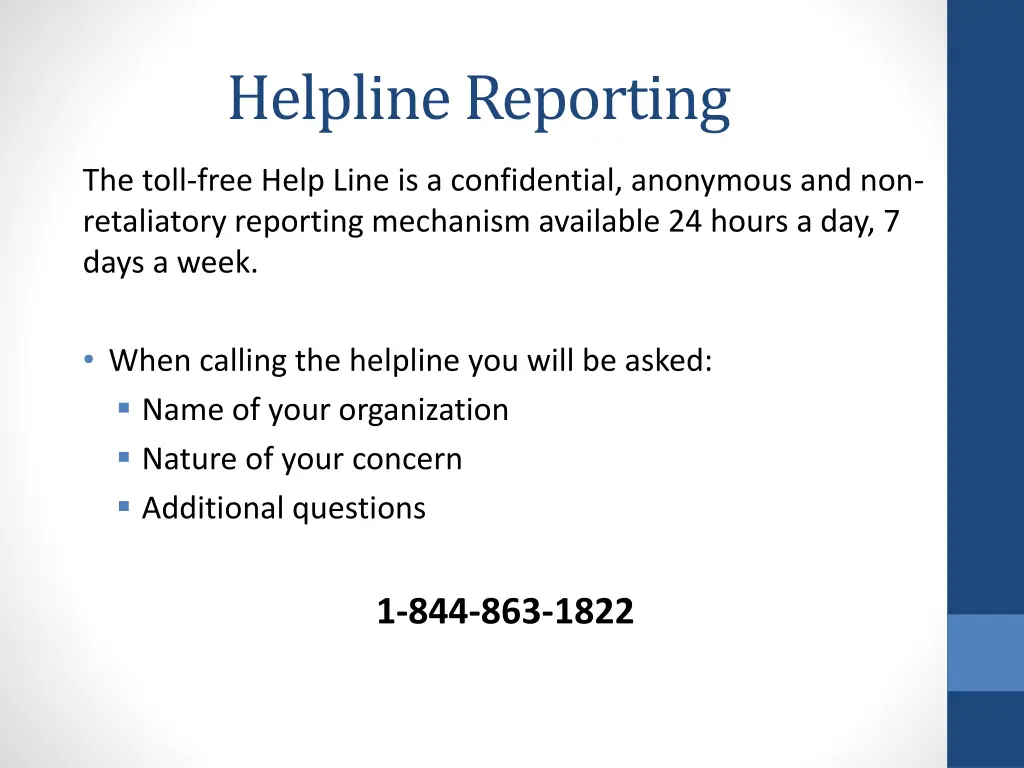 helpline reporting