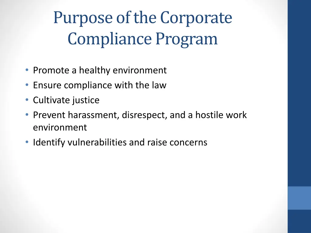 purpose of the corporate compliance program