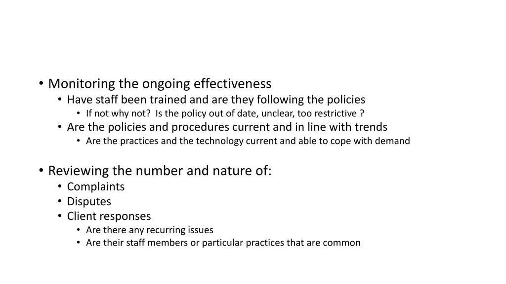 monitoring the ongoing effectiveness have staff