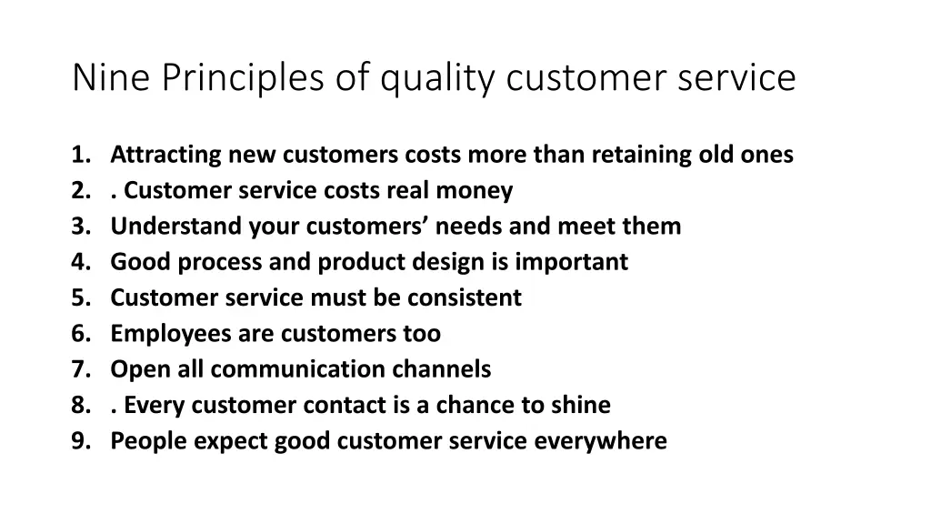 nine principles of quality customer service