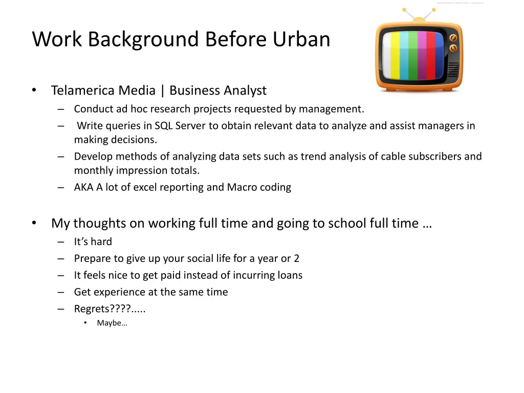work background before urban