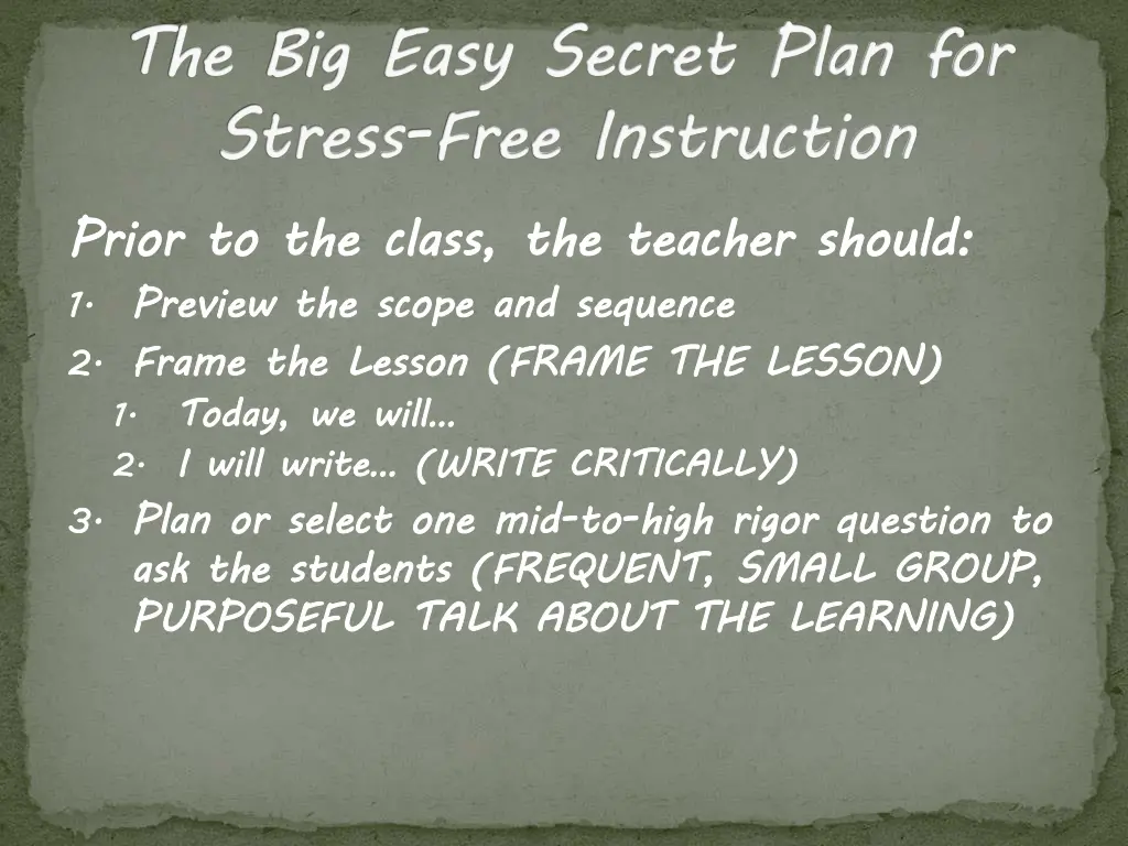 the big easy secret plan for stress