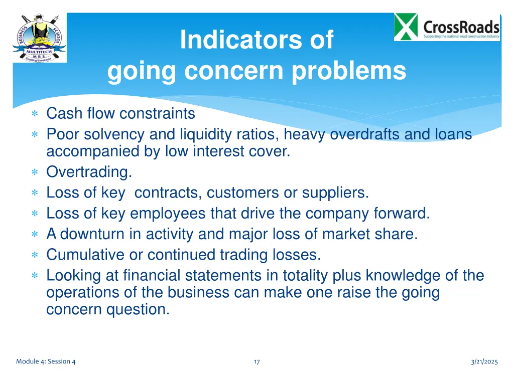 indicators of going concern problems