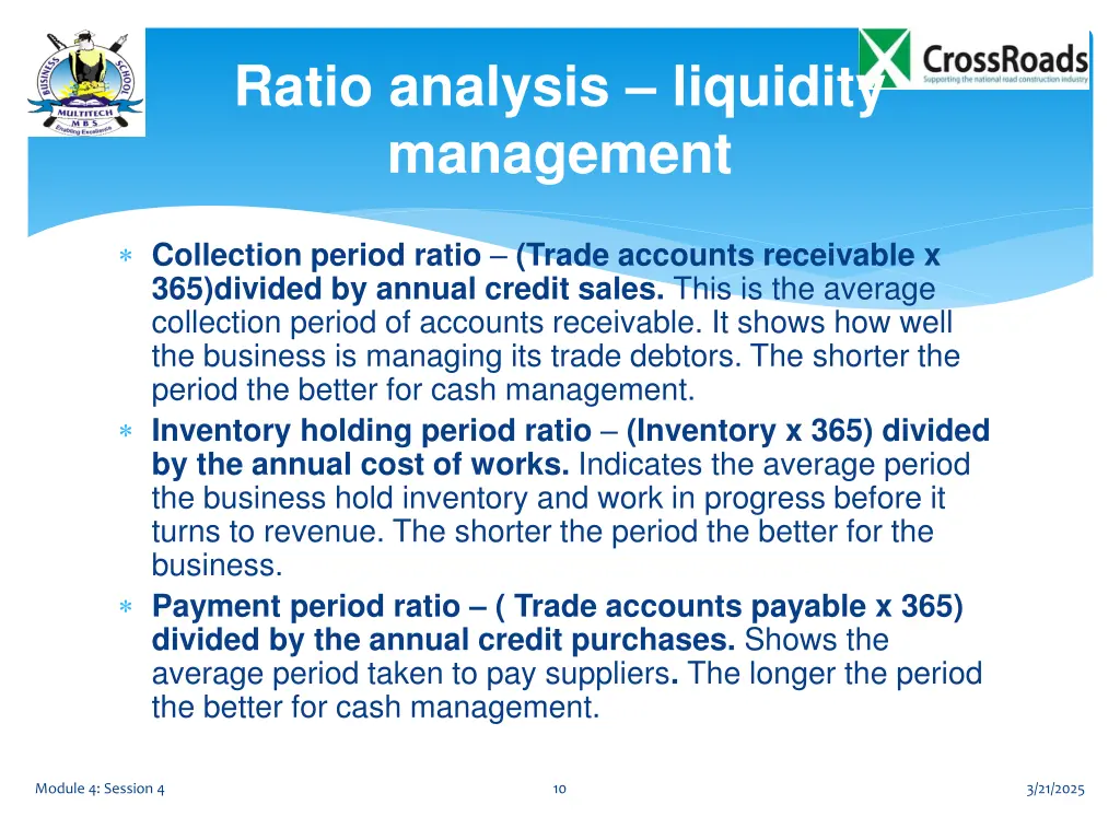 ratio analysis liquidity management