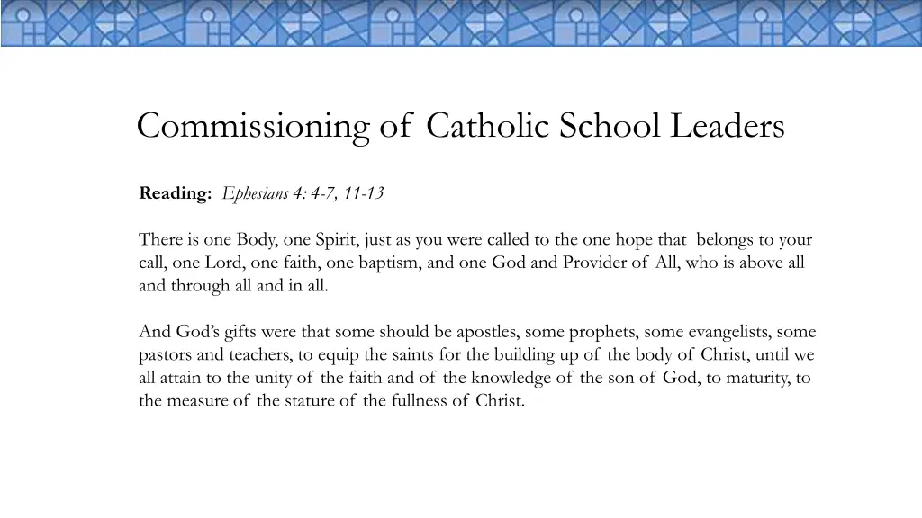 commissioning of catholic school leaders
