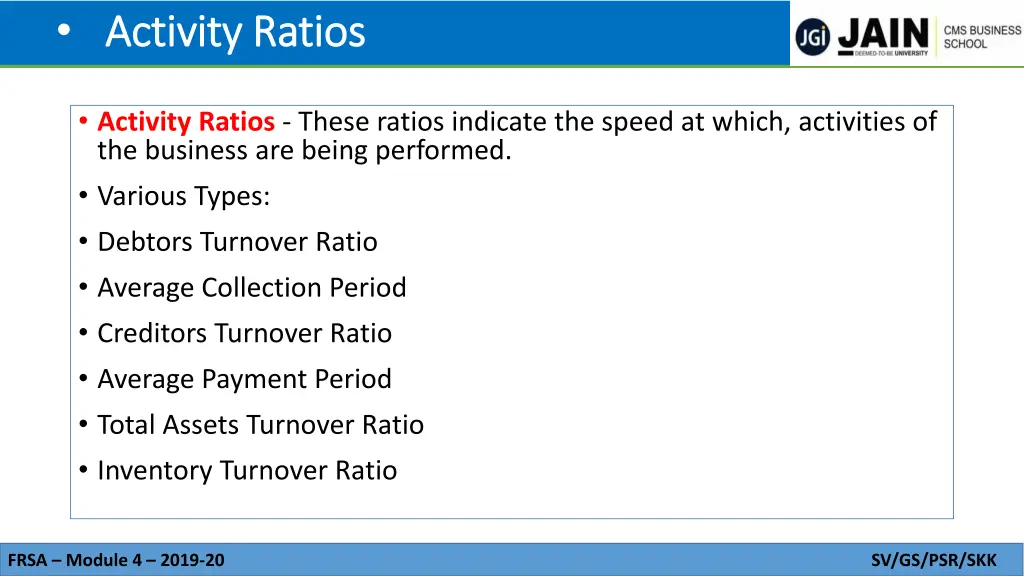 activity ratios activity ratios