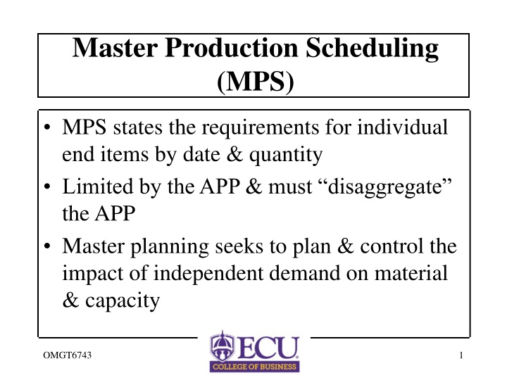master production scheduling mps
