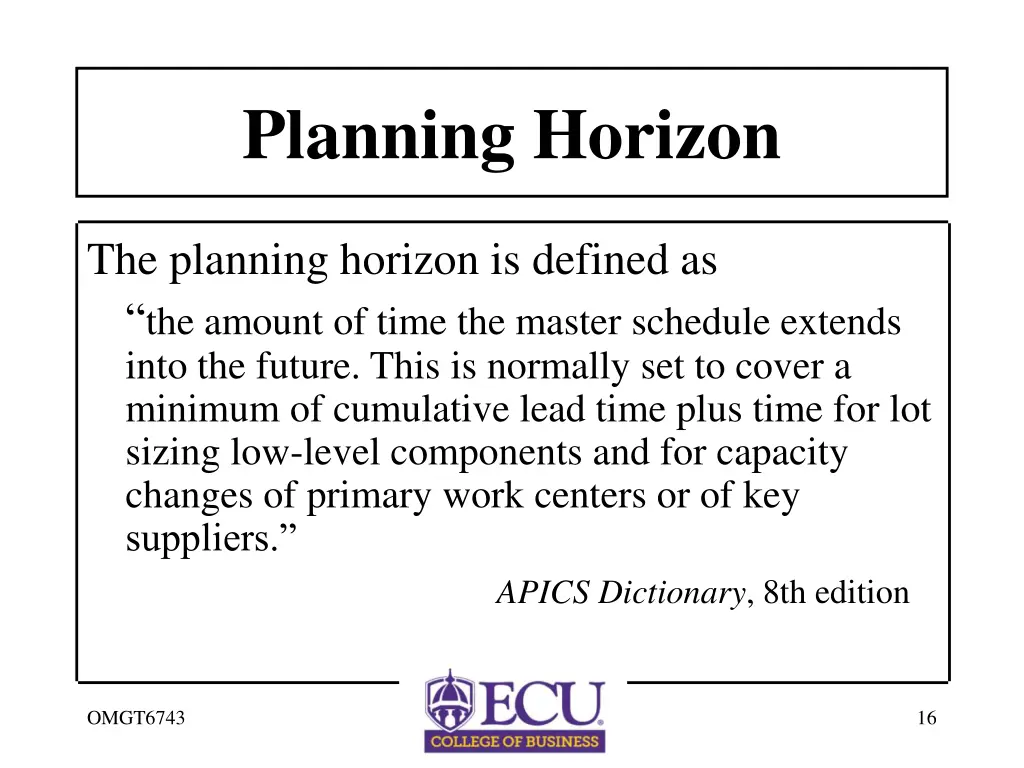 planning horizon
