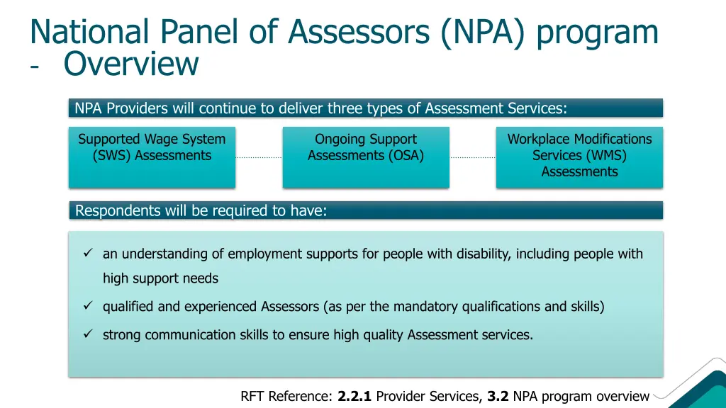 national panel of assessors npa program overview