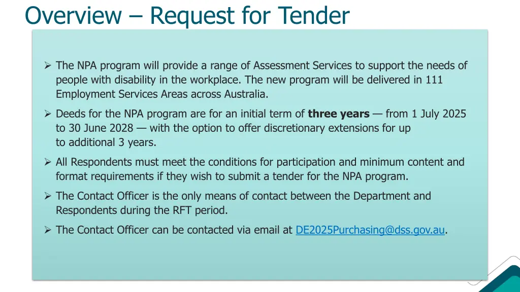 overview request for tender