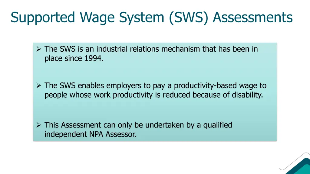 supported wage system sws assessments