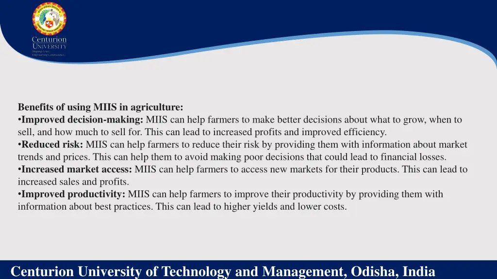 benefits of using miis in agriculture improved