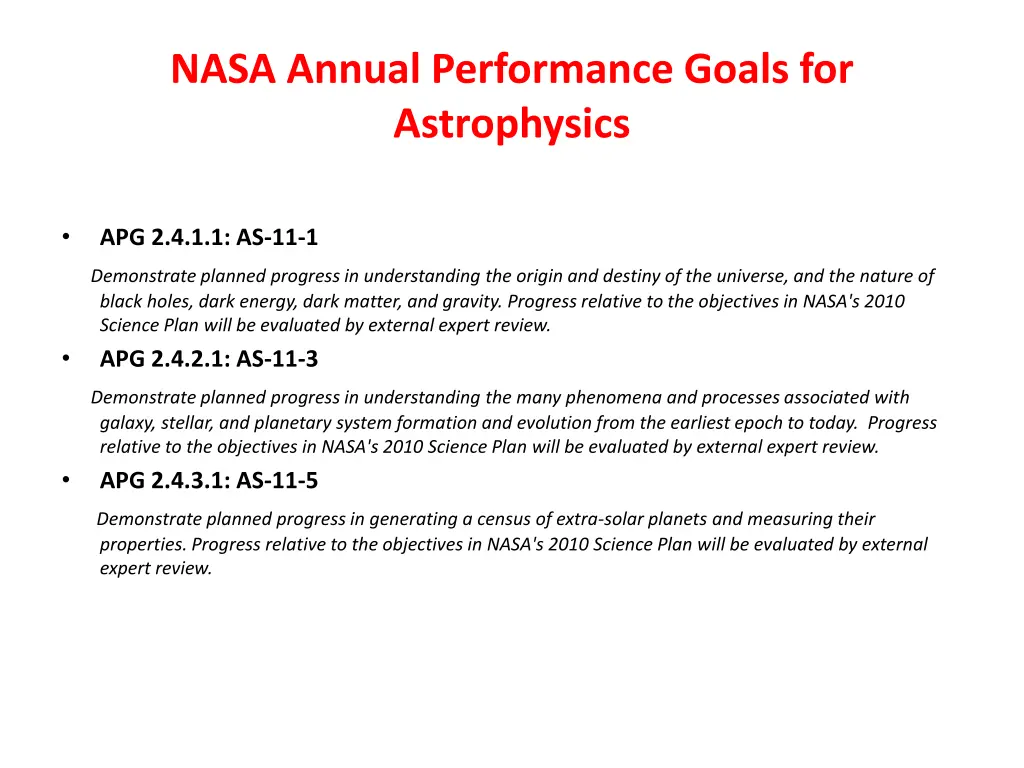 nasa annual performance goals for astrophysics
