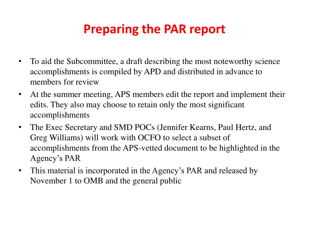 preparing the par report