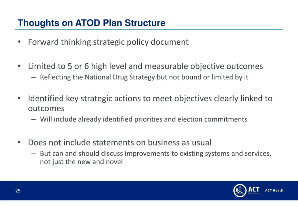 thoughts on atod plan structure