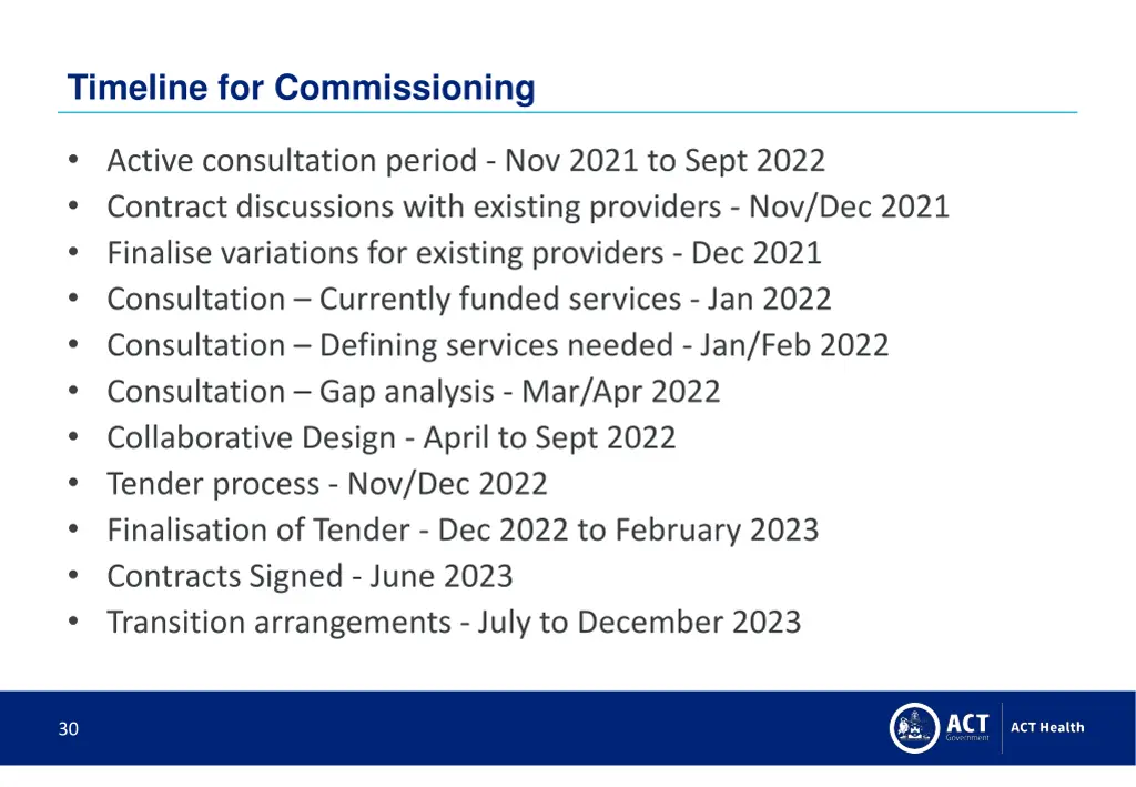 timeline for commissioning