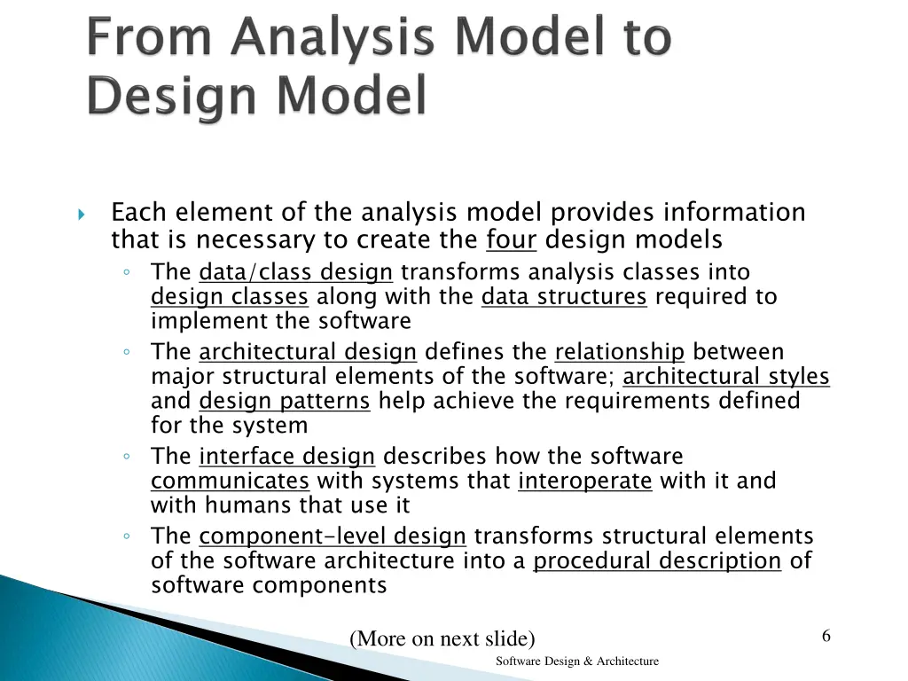 each element of the analysis model provides