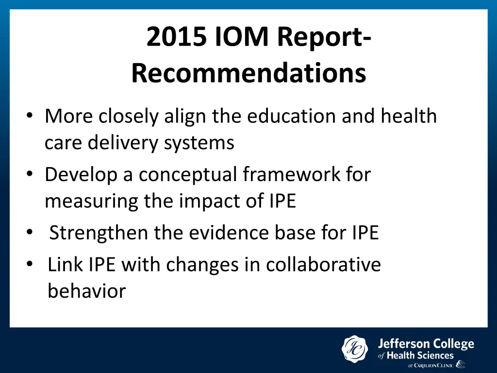 2015 iom report recommendations