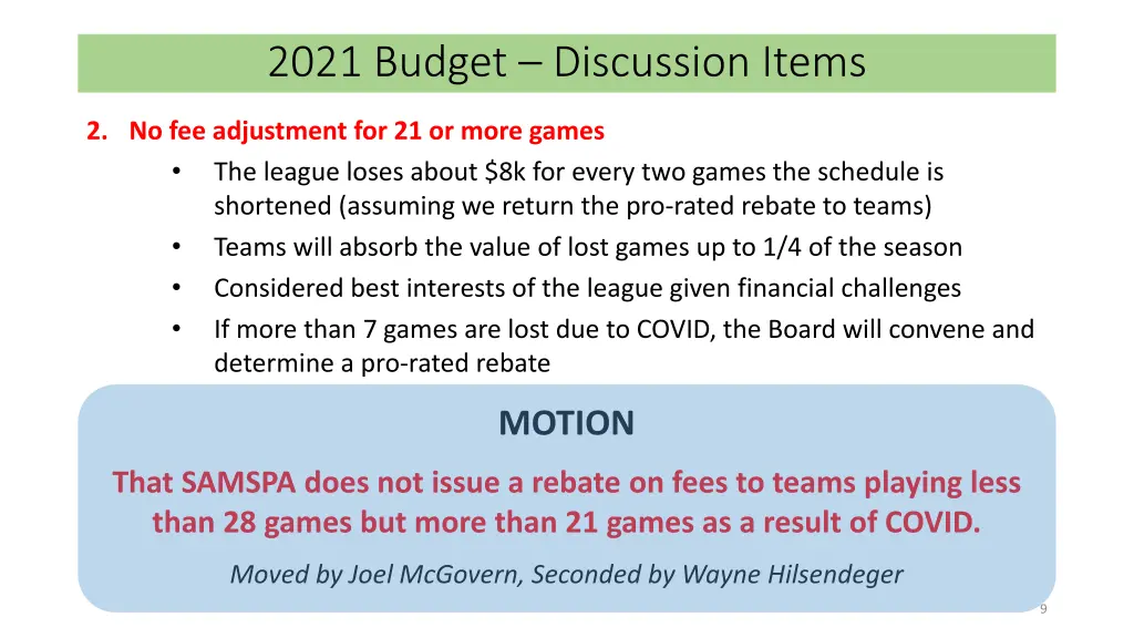 2021 budget discussion items