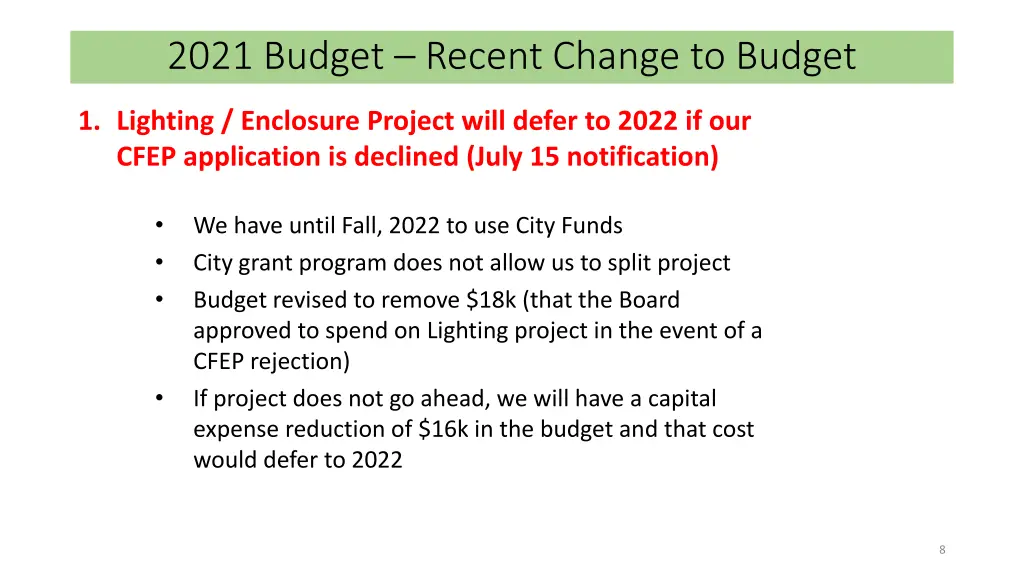 2021 budget recent change to budget