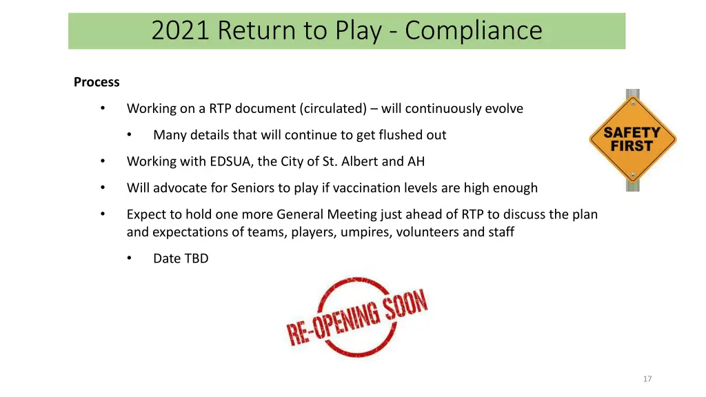 2021 return to play compliance