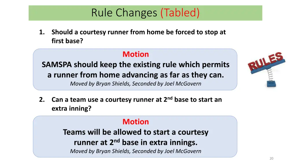 rule changes tabled