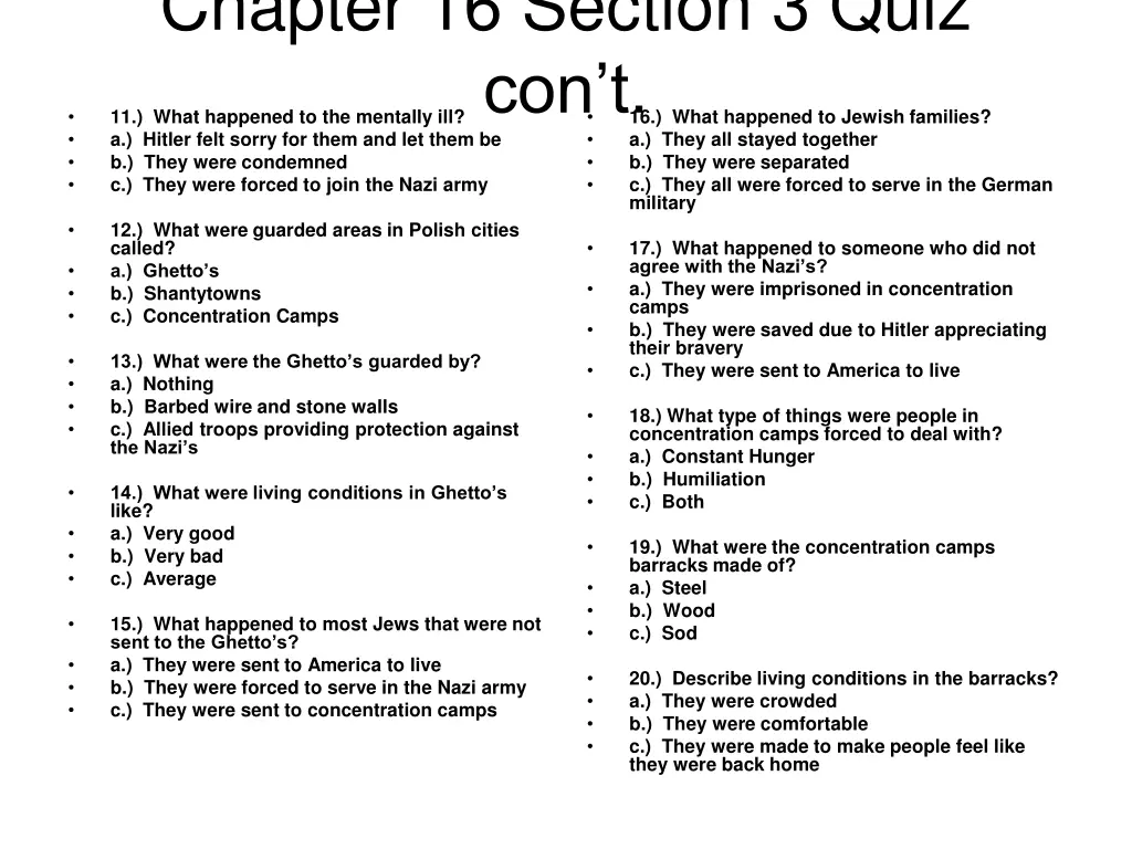 chapter 16 section 3 quiz con t 11 what happened
