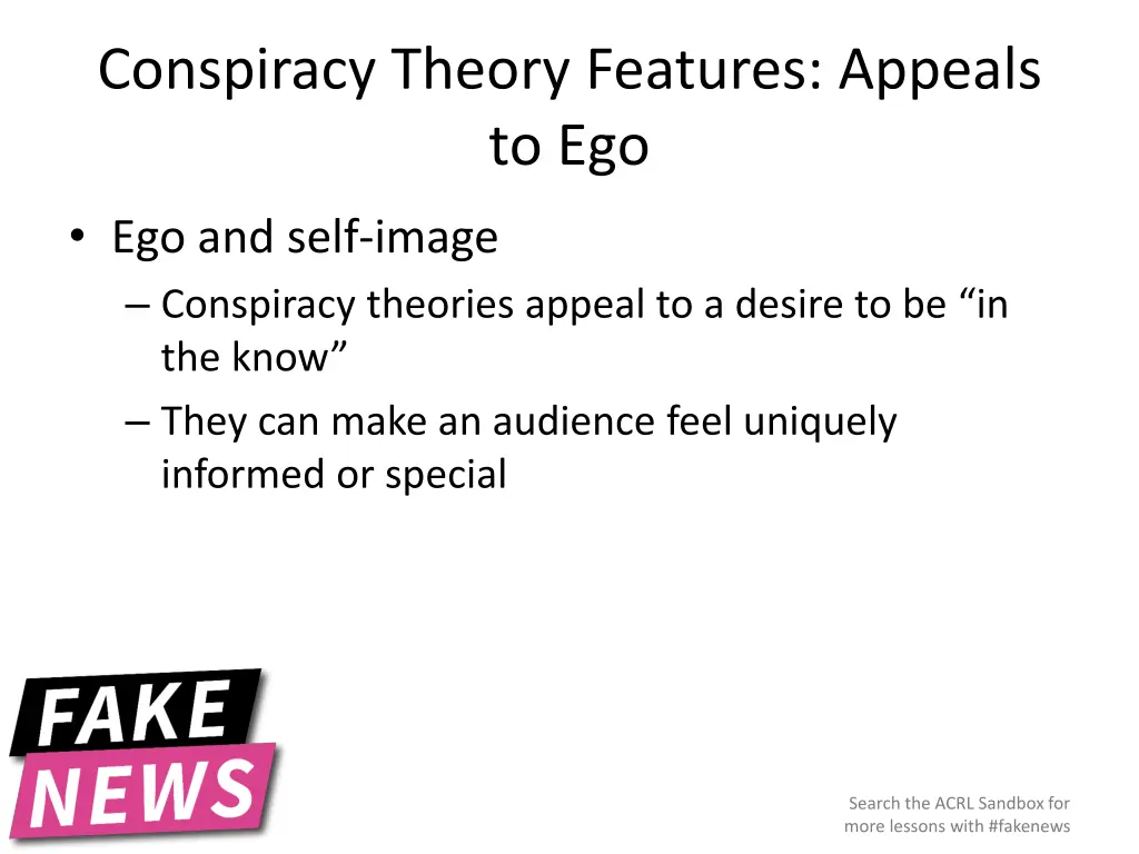 conspiracy theory features appeals to ego