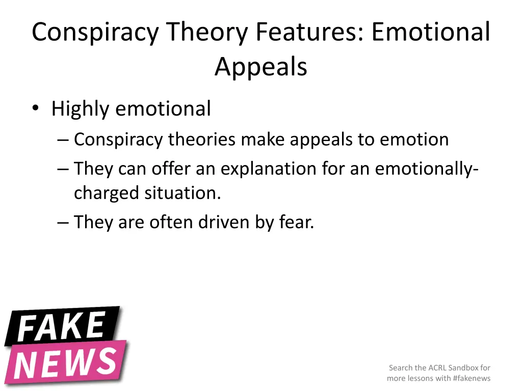 conspiracy theory features emotional appeals