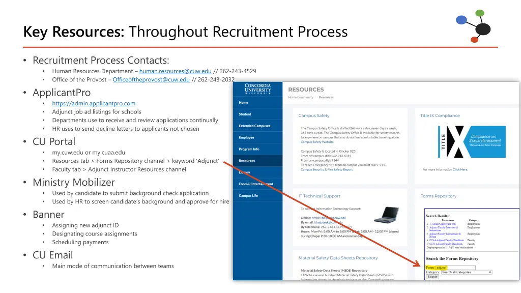 key resources throughout recruitment process
