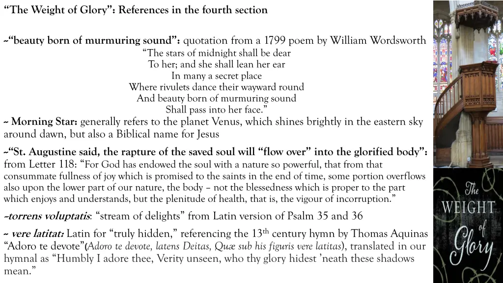 the weight of glory references in the fourth