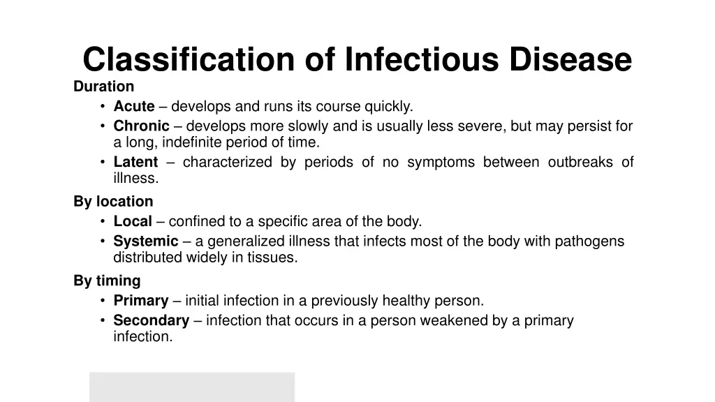 classification of infectious disease duration