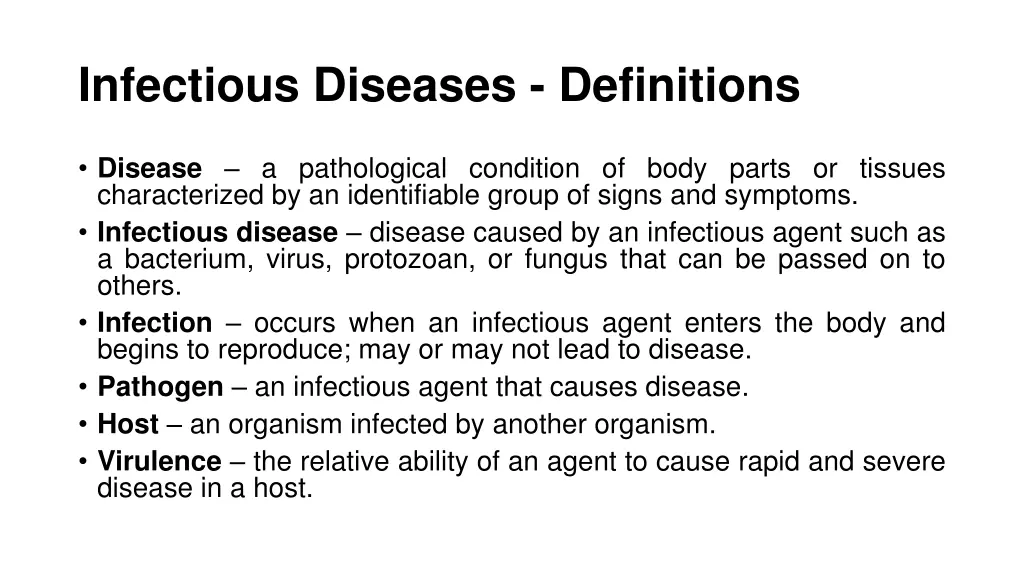 infectious diseases definitions