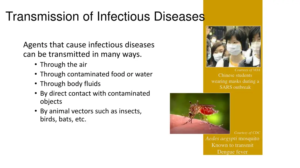 transmission of infectious diseases