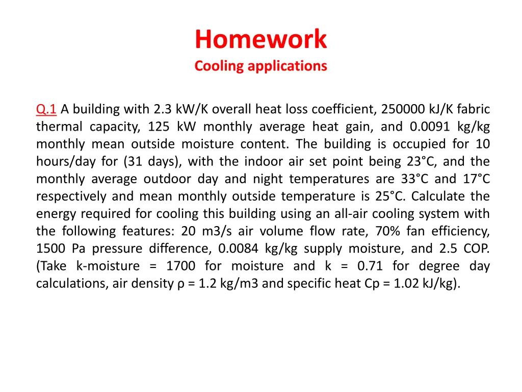 homework cooling applications
