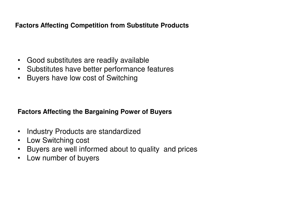 factors affecting competition from substitute