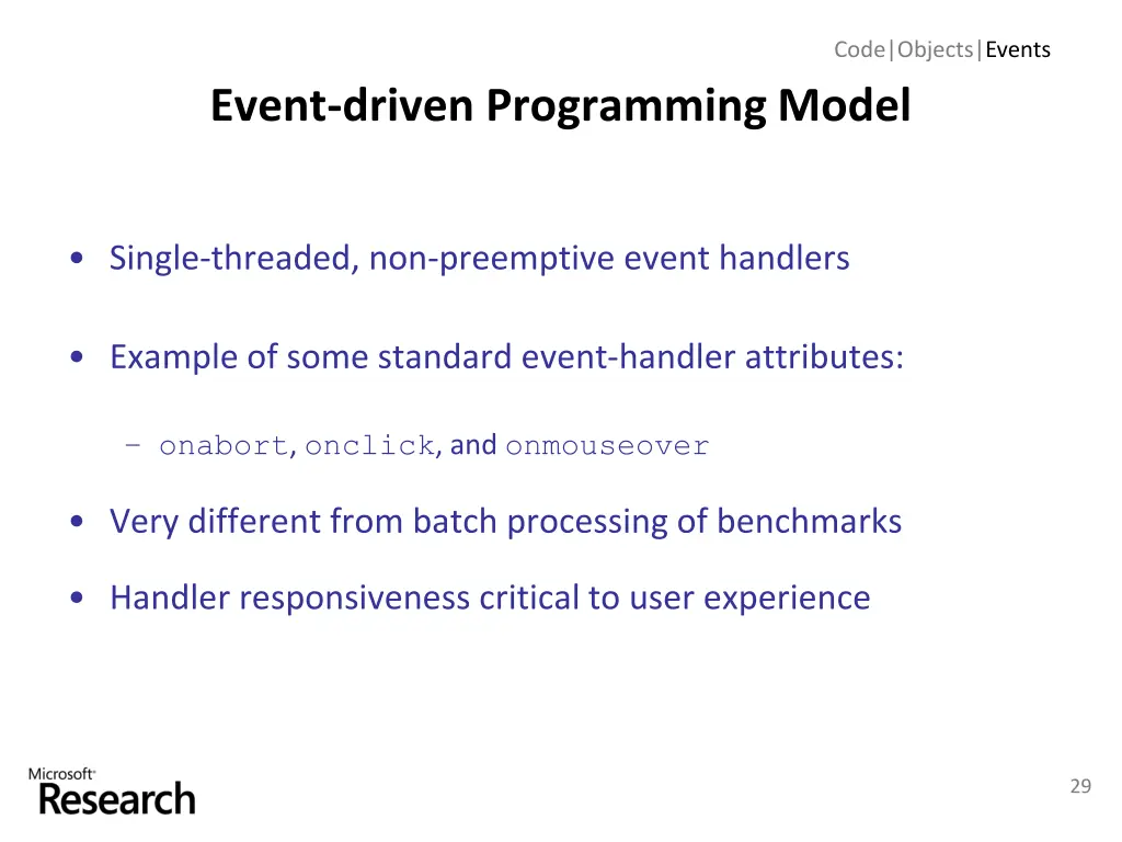 code objects events 16