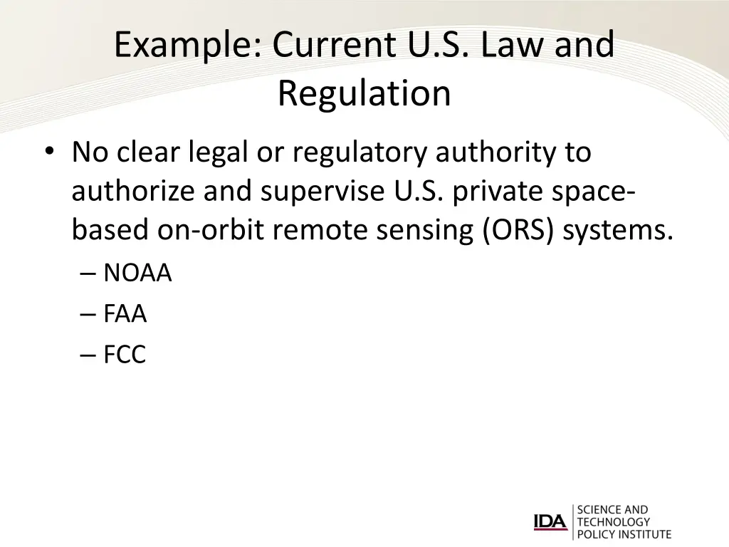 example current u s law and regulation