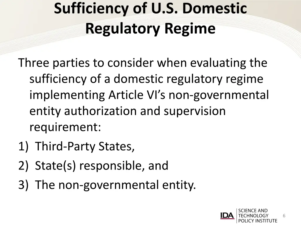 sufficiency of u s domestic regulatory regime
