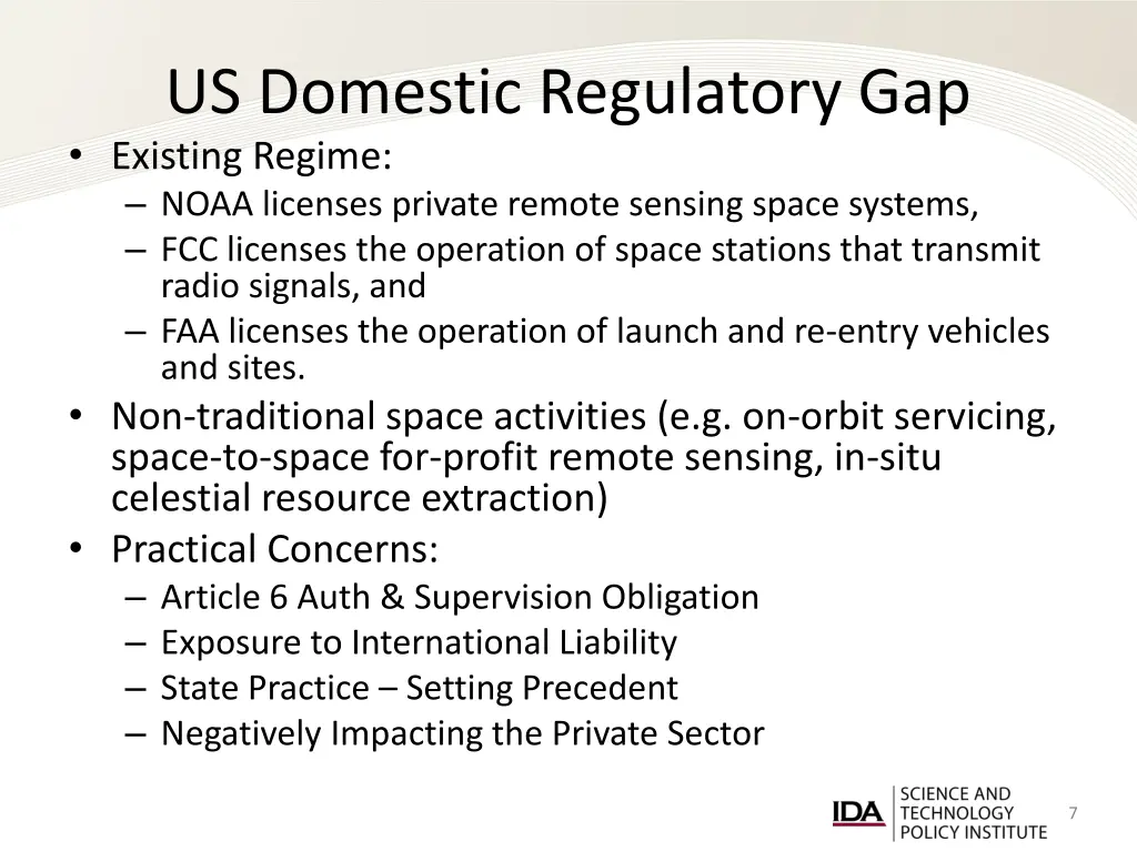 us domestic regulatory gap existing regime noaa