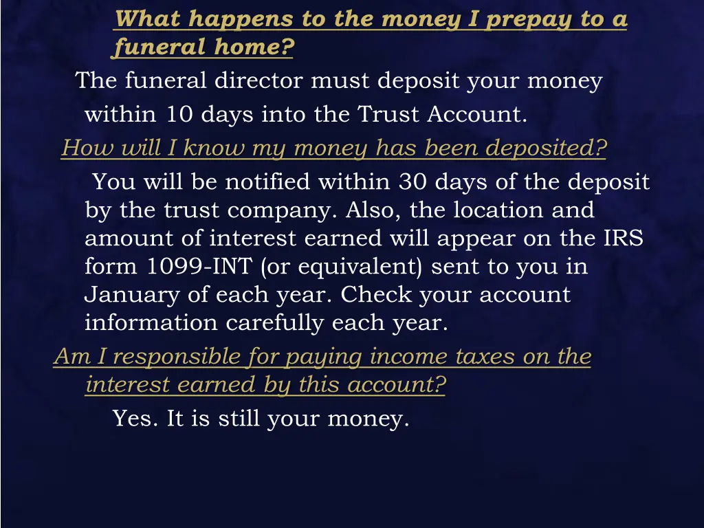 what happens to the money i prepay to a funeral