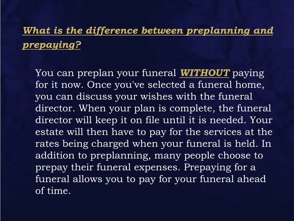 what is the difference between preplanning